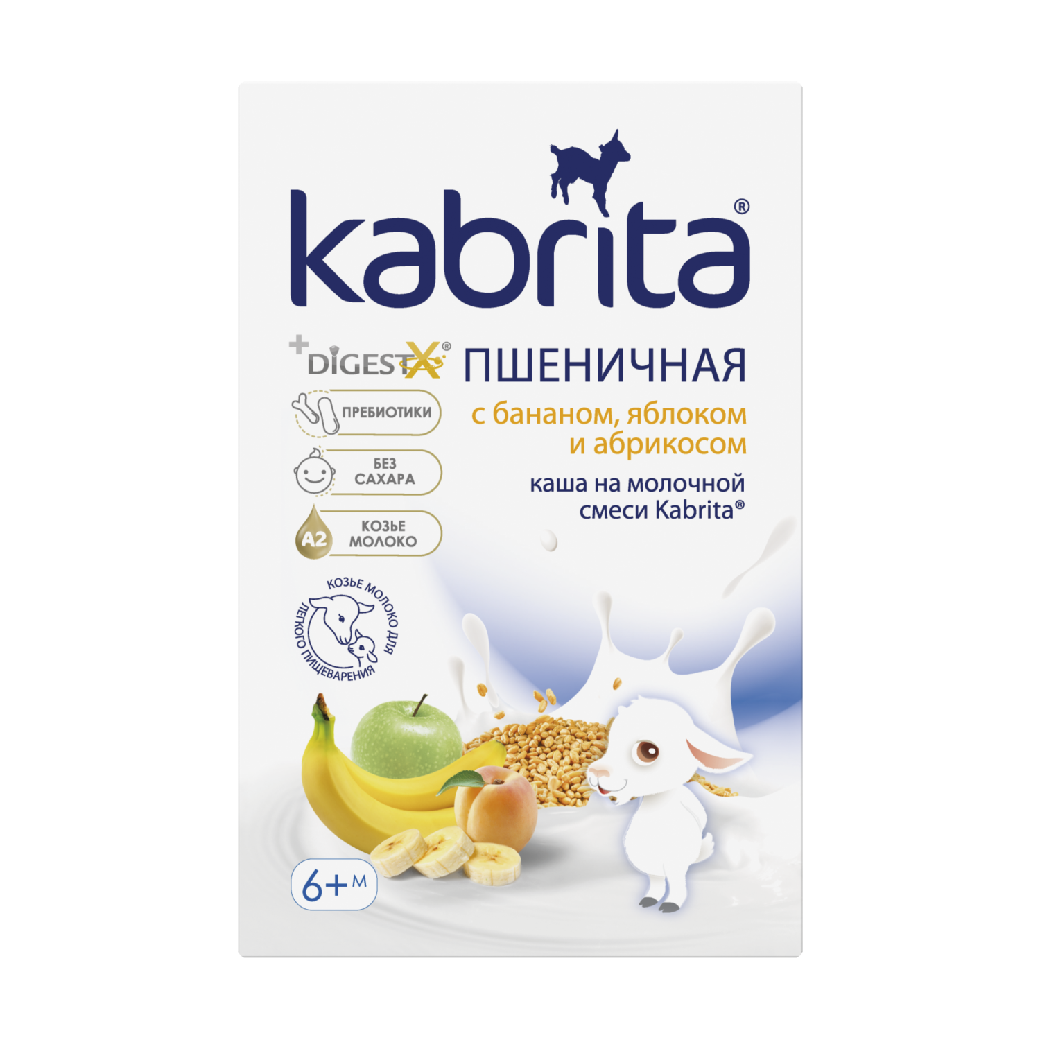 Каша Kabrita Пшенична з бананом, яблуком та абрикосом на козячому молоці для дітей від 6 місяців, 180 г.