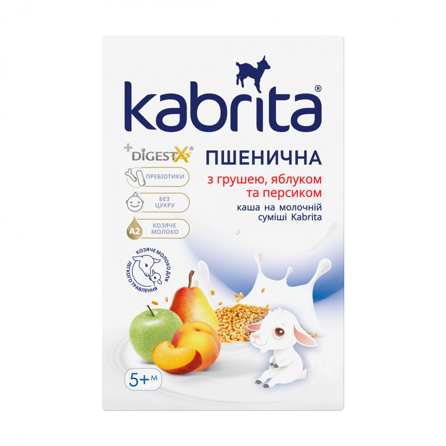 Каша Kabrita Пшенична з грушею, яблуком иа персиком на козячому молоці для дітей від 5 місяців, 180 г.